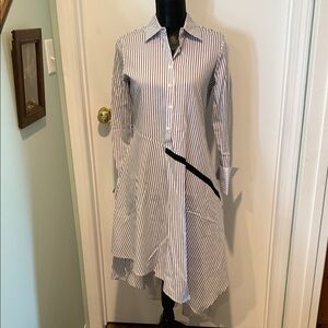 Paraphrase White and Blue Asymmetrical High-Low Shirt Dress